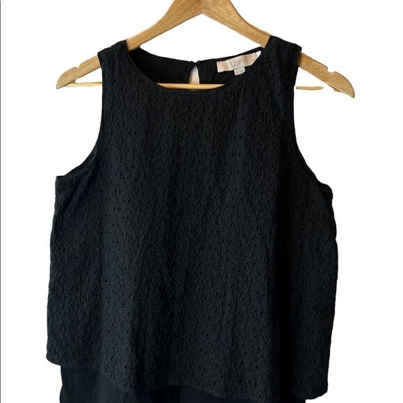 ANN TAYLOR LOFT Petites Black Double Layered Eyelet High Neck Sleeveless Top XXS - Picture 3 of 7